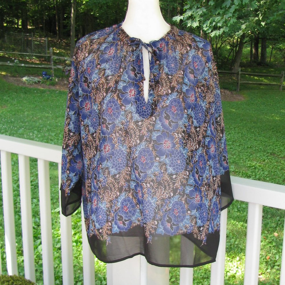 James & Erin Womens floral XL blouse top shirt semi sheer luxury pullove…